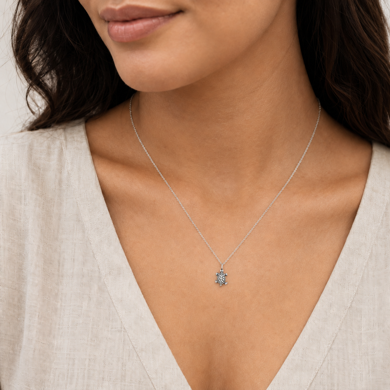Sterling Silver Turtle Pendant Necklace