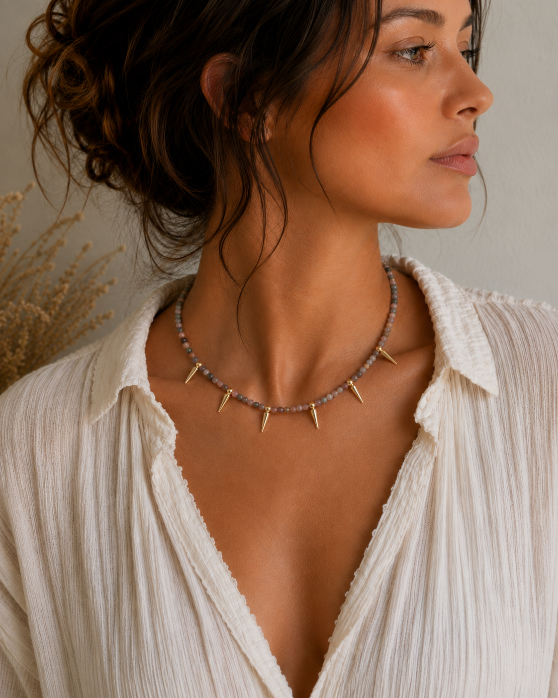 Upcycled Tourmaline Spike Necklace
