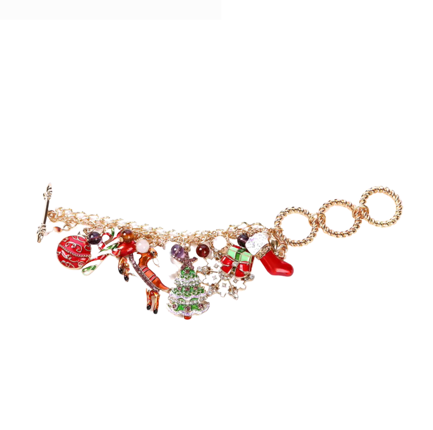 Mixed Goldtone Holiday Charm Toggle Bracelet