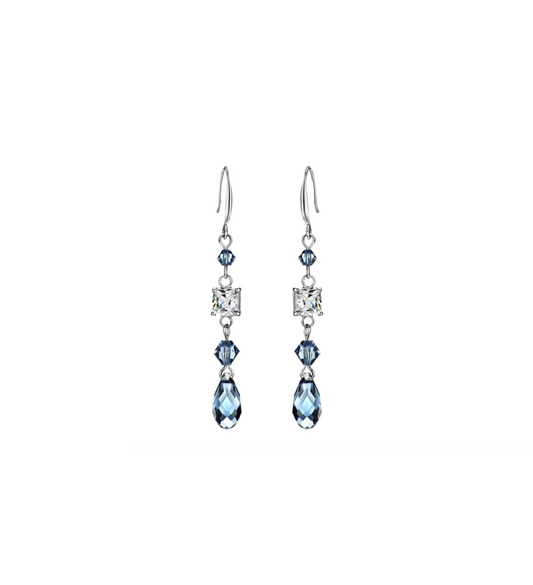 Denim Silvertone Geometric Drop Earrings With Swarovski Crystals