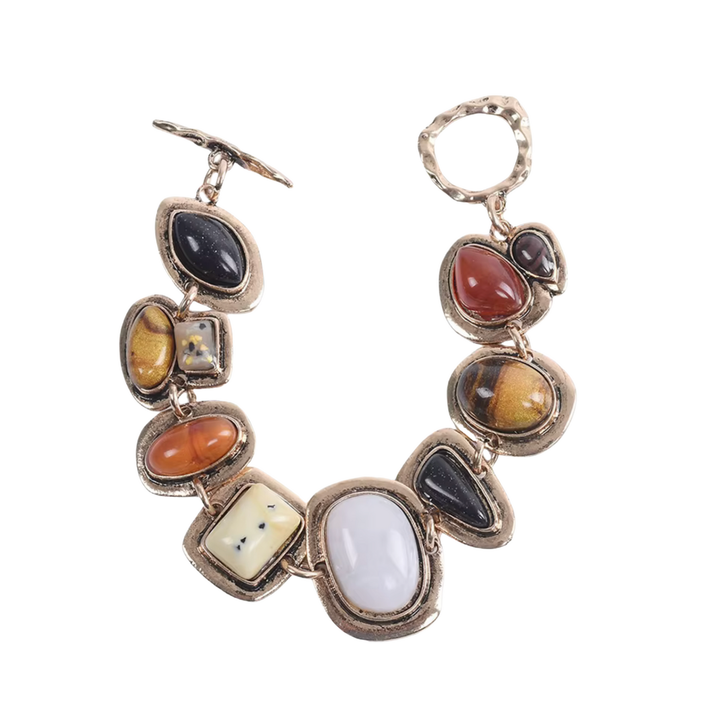 Resin Tiger's Eye & Goldtone Stone Geometric Bracelet