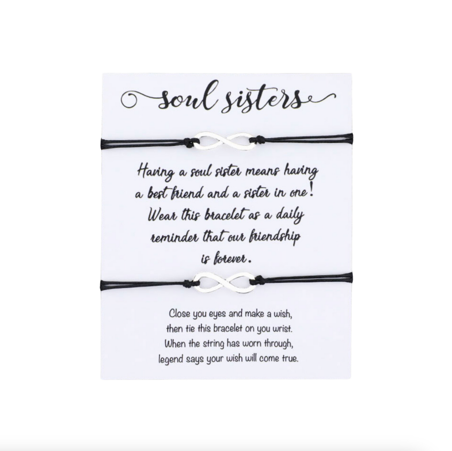 Silvertone Adjustable Bracelet - Infinity Soul Sisters in black