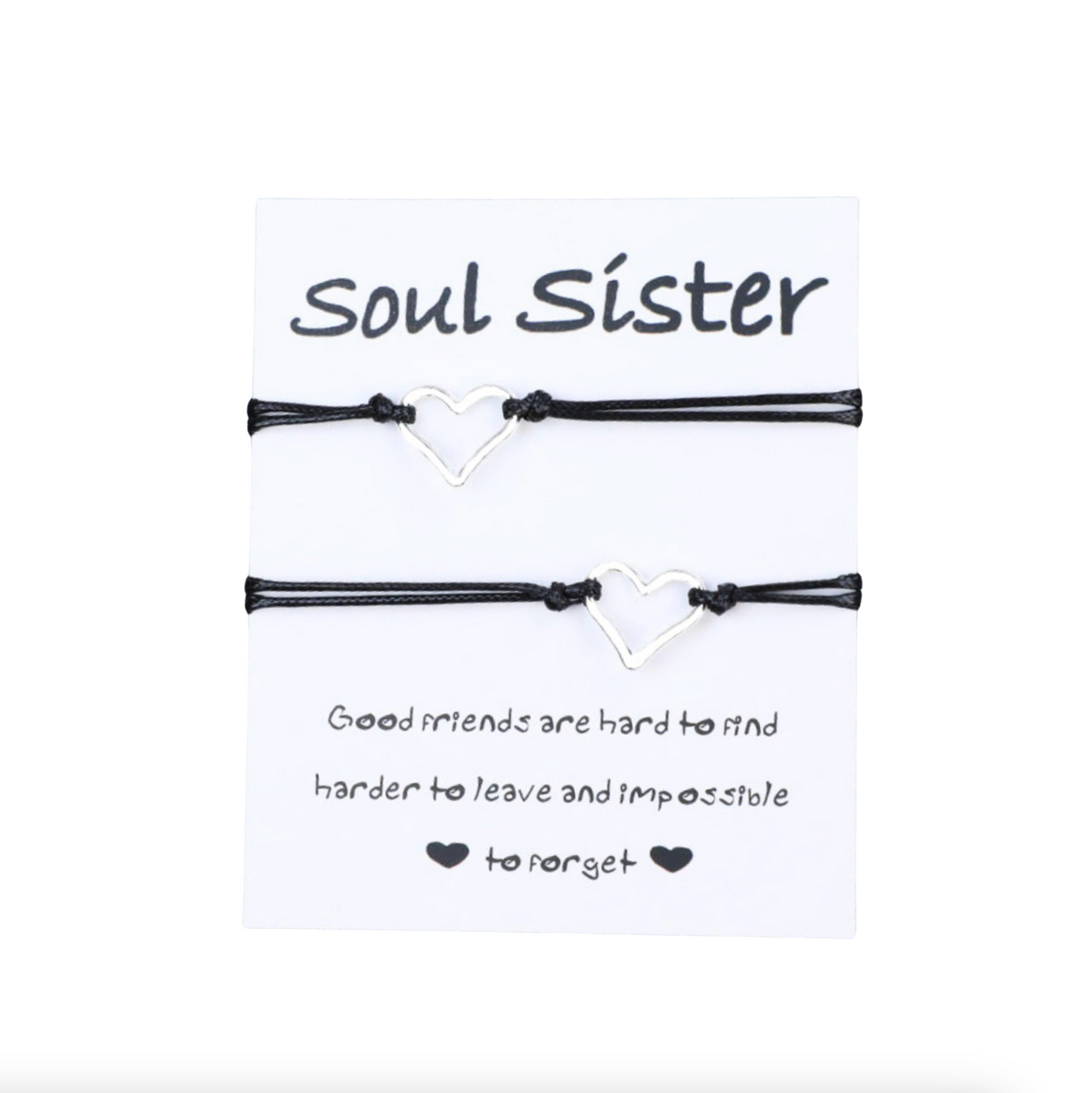 Silvertone adjustable heart bracelet set in black - Soul Sisters