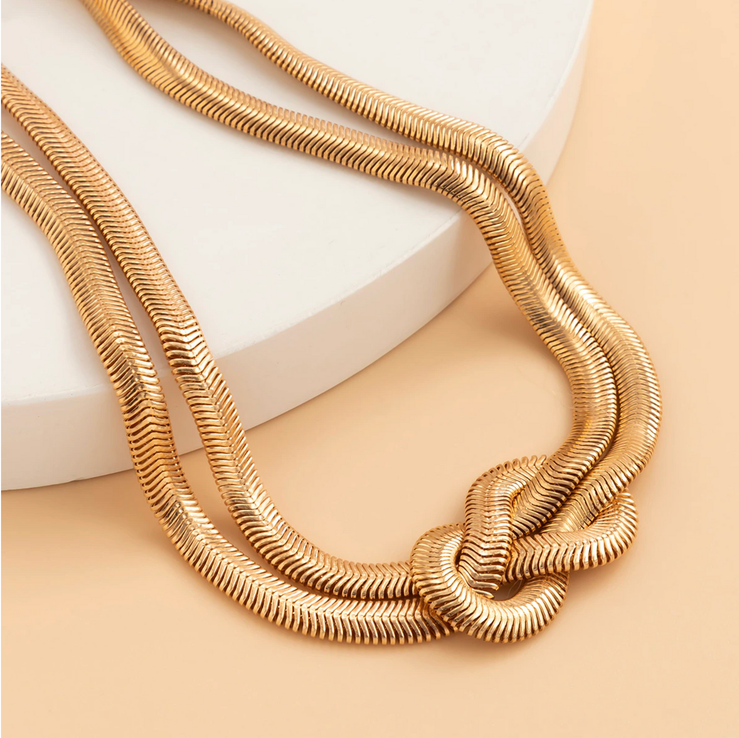 Goldtone Slip Knot Herringbone Necklace