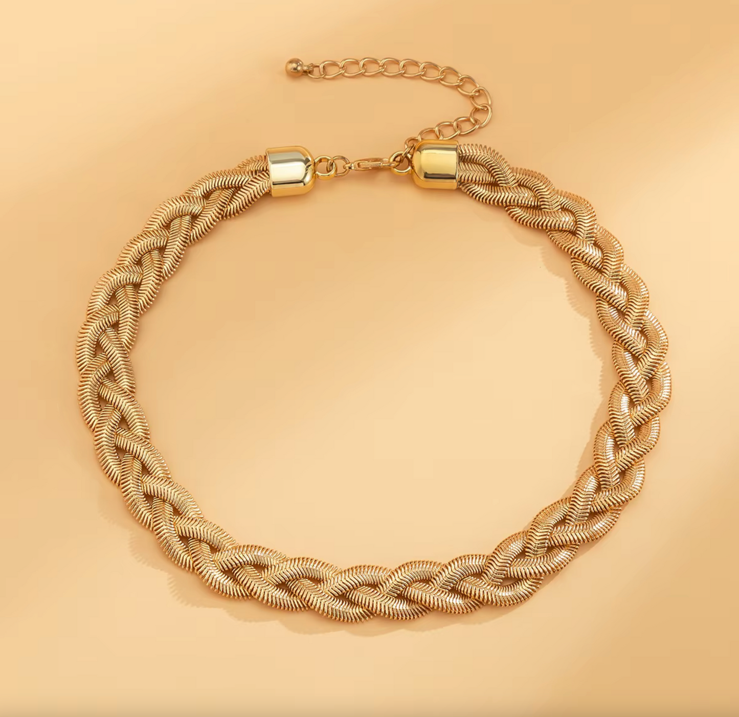 Goldtone Herringbone Braided Necklace Choker