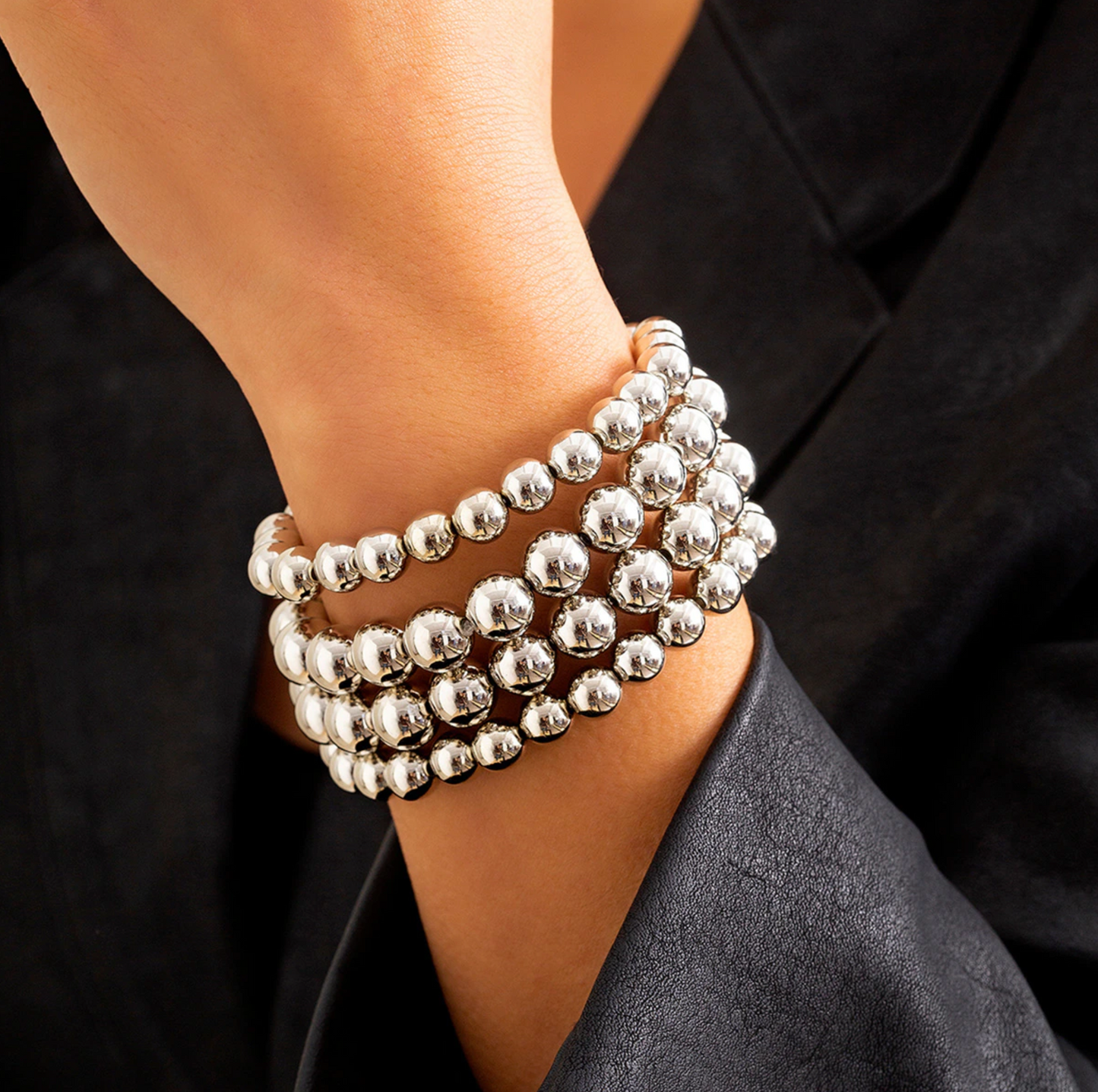 Silvertone Stackable Ball Bracelet Set