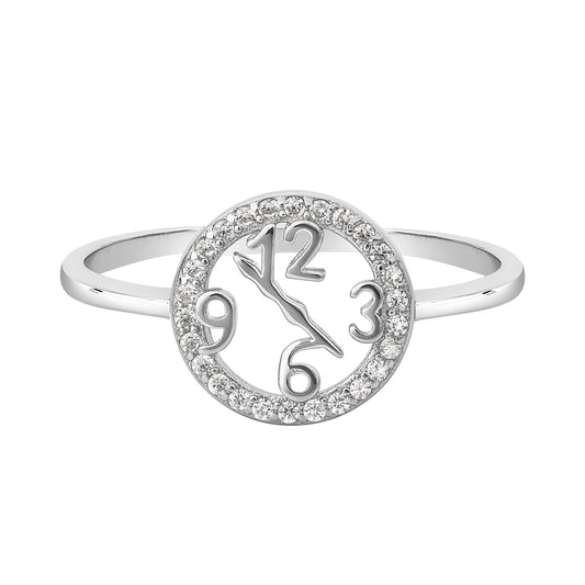 Cubic Zirconia & Sterling Silver Open Clock Ring