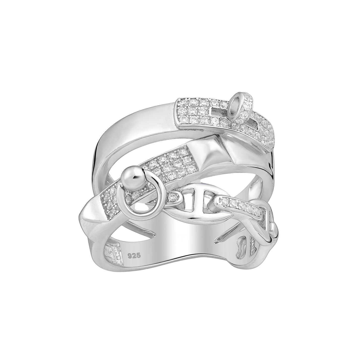Cubic Zirconia & Sterling Silver Abstract Openwork Pavé Ring