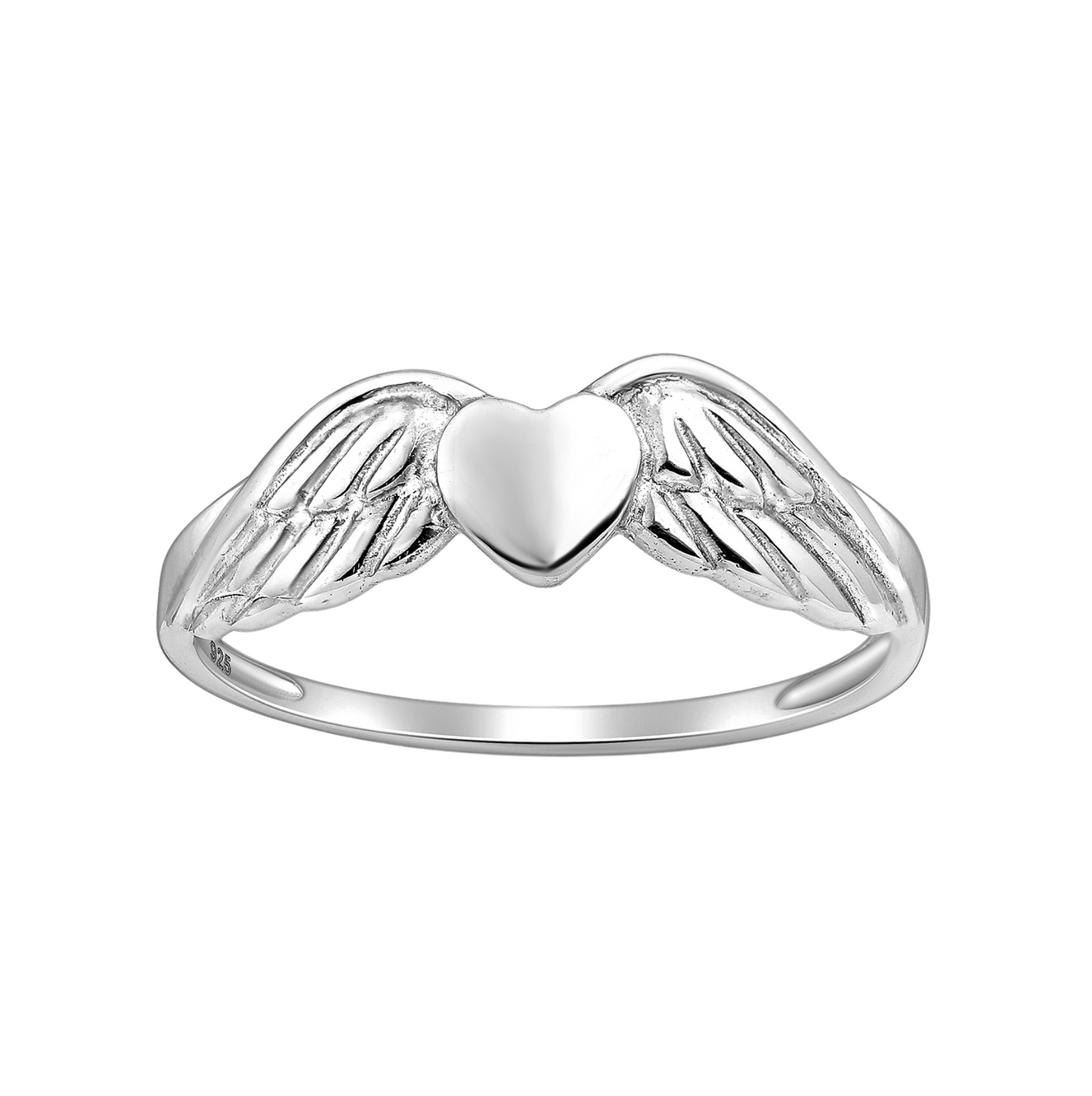 Sterling Silver Heart Angel Wings Ring