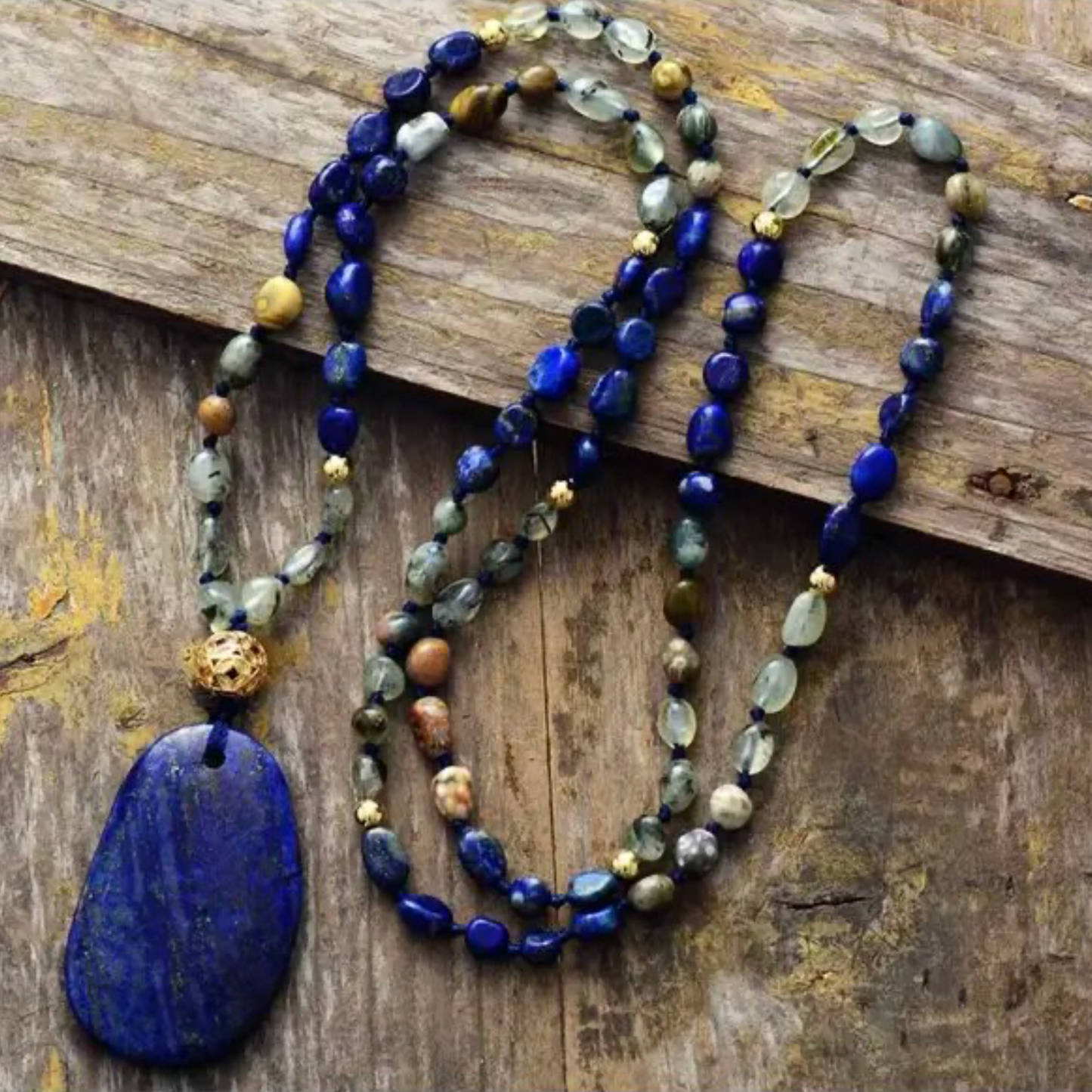 Lapis Oval Statement Gemstone Jasper Beaded Necklace