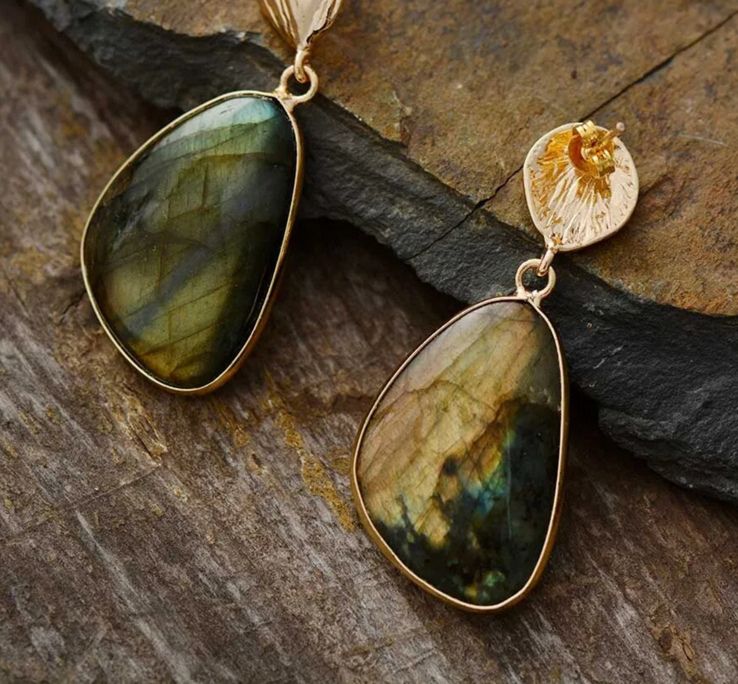 Goldtone & Labradorite Gemstone Drop Earrings
