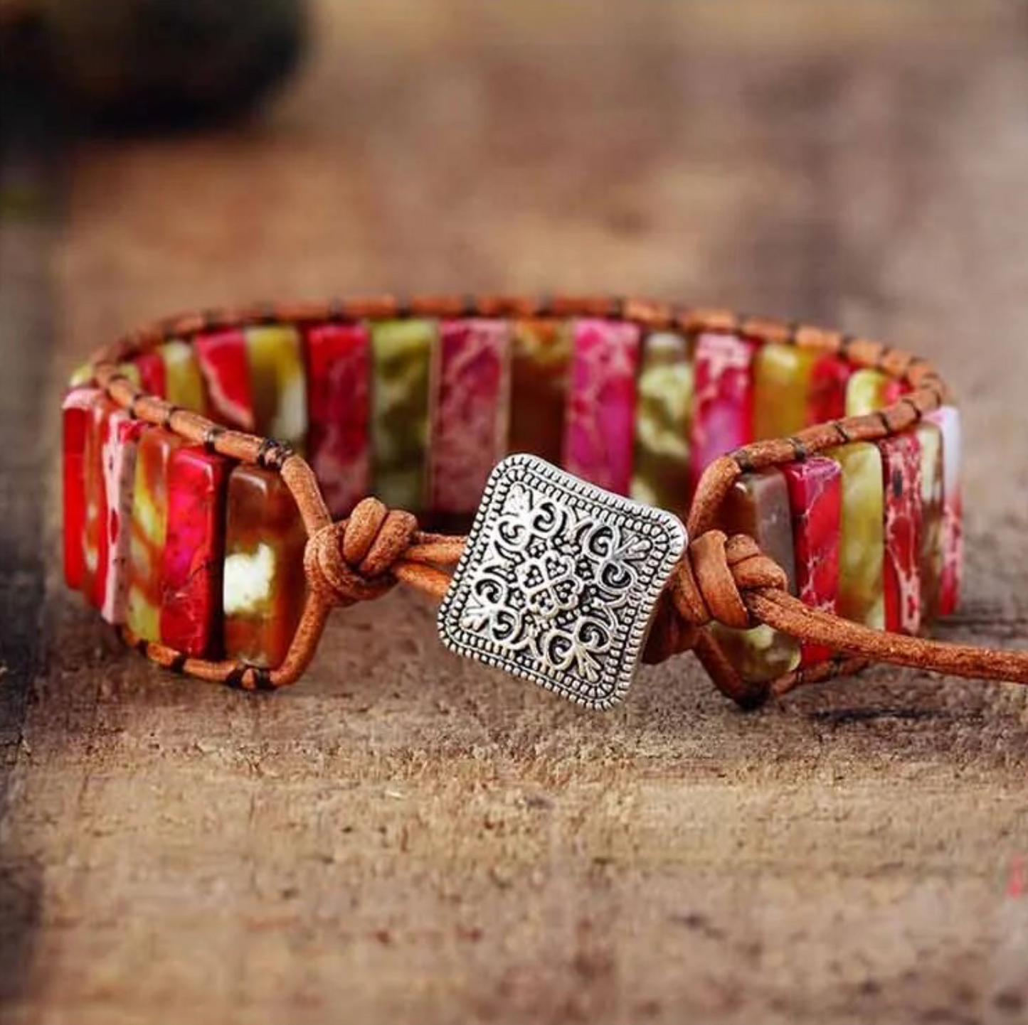 Pink & Green Jasper Bar Gemstone Adjustable bracelet