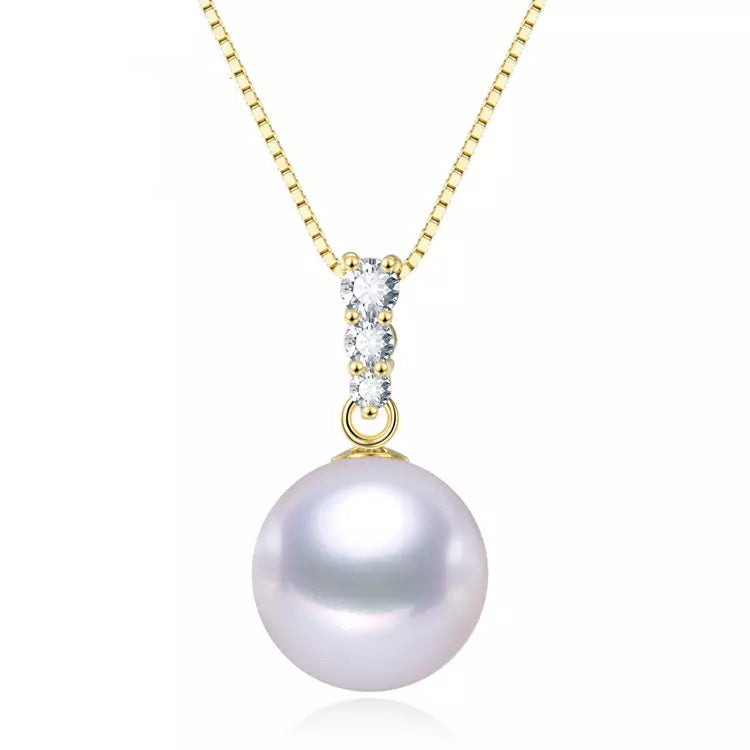Freshwater Cultured Pearl & Cubic Zirconia Round Pendant Necklace