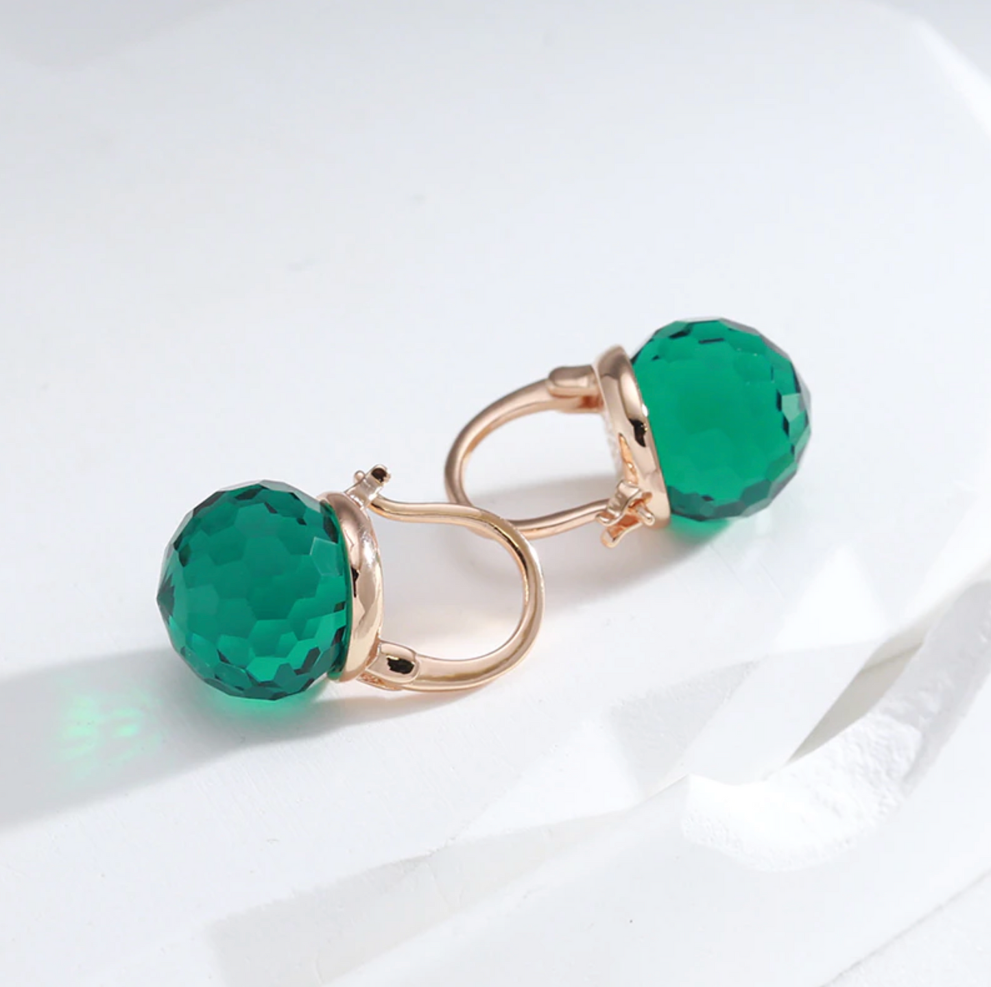 Green Cubic Zirconia Faceted Ball Drop Earrings