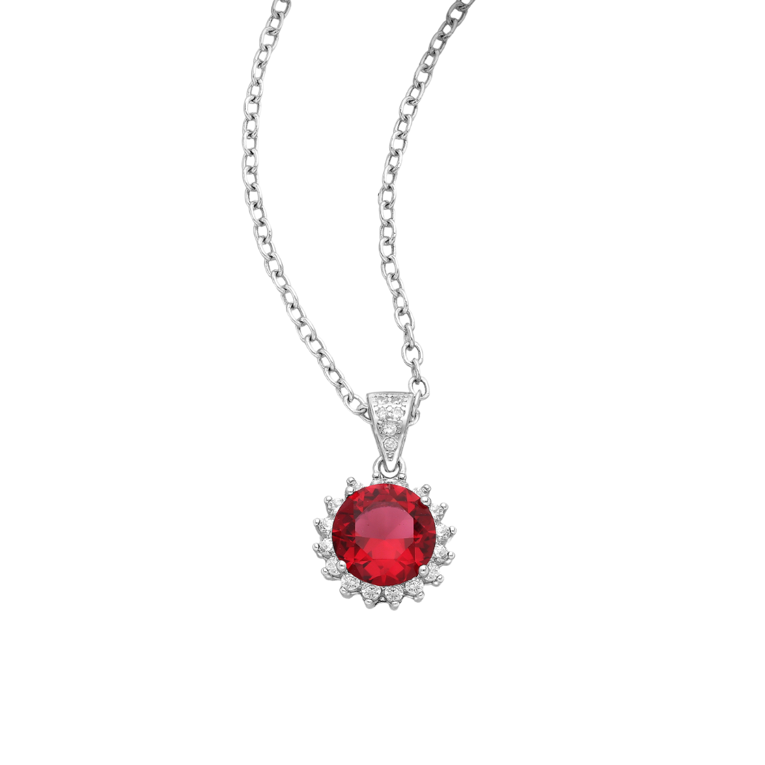 Timeless Sterling Silver Ruby Halo Pendant Necklace