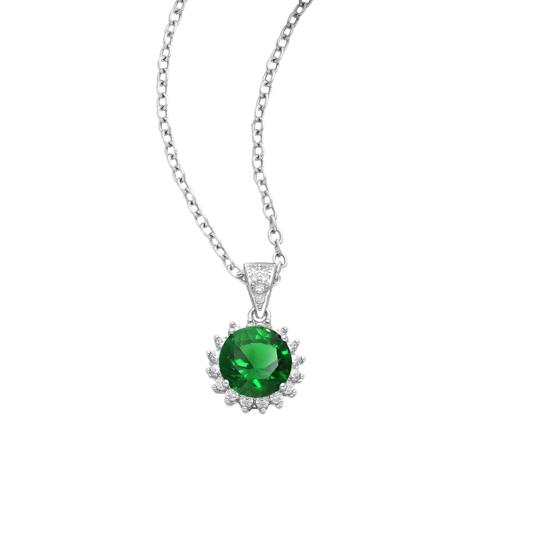 Timeless Sterling Silver Emerald Halo Pendant Necklace