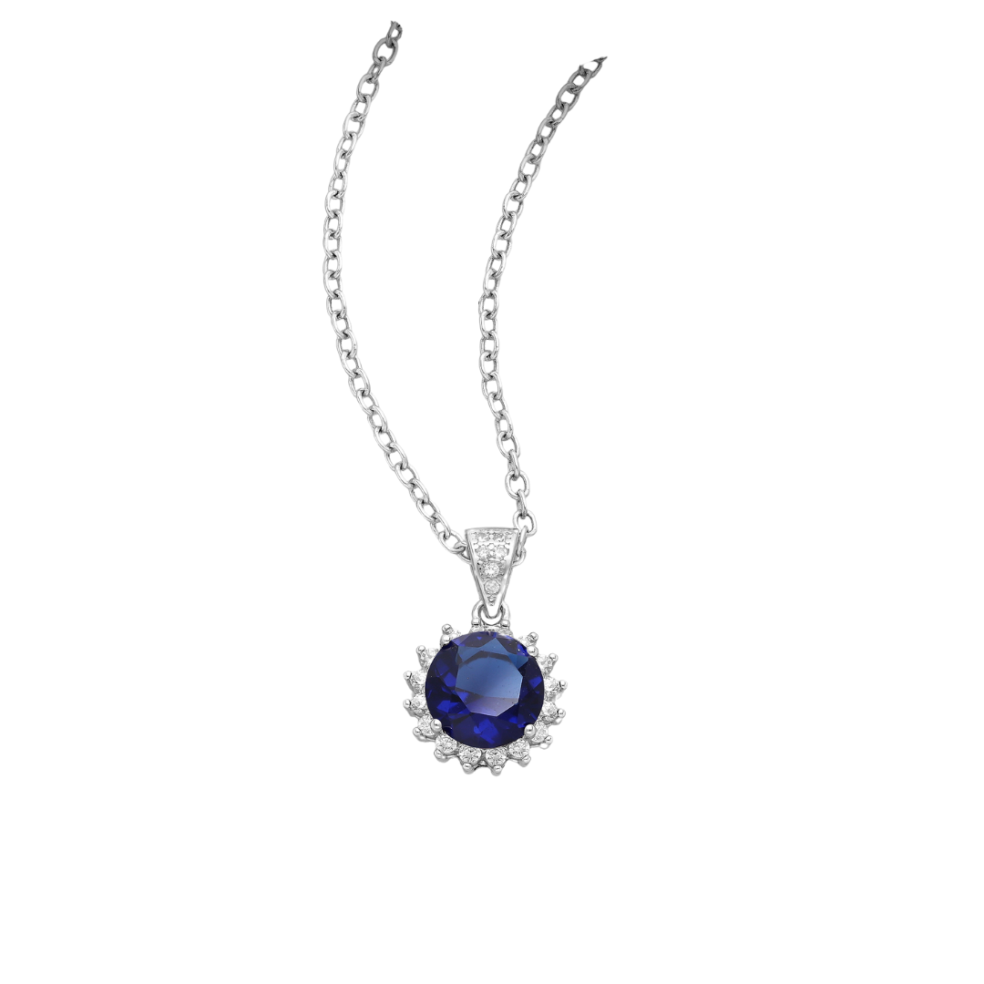Timeless Sterling Silver Sapphire Halo Pendant Necklace