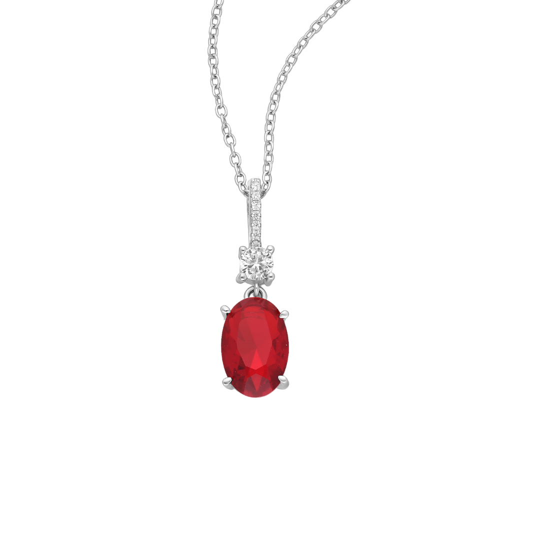 Elegant Sterling Silver Pendant featuring a Radiant Red Oval CZ Gemstone