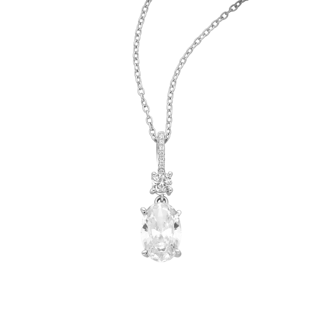 Elegant Sterling Silver Pendant featuring a Radiant Clear Oval CZ Gemstone