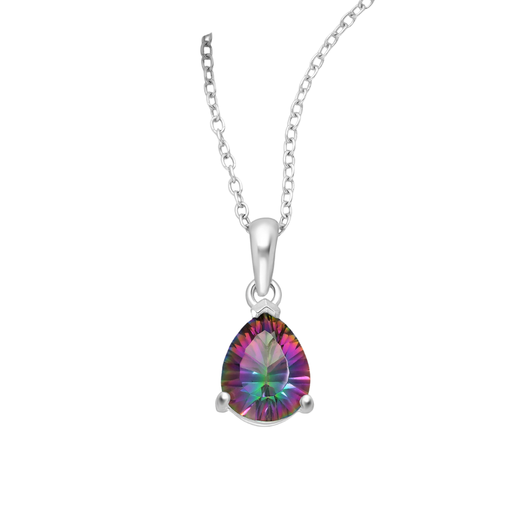 Vibrant Sterling Silver Pendant featuring a Dazzling Lab-Created Mystic Topaz Gemstone