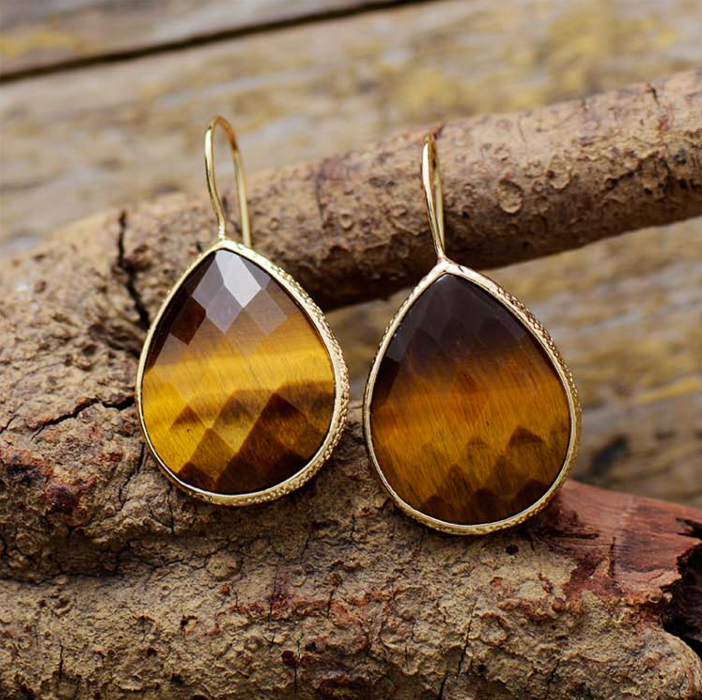 Tiger's Eye & Goldtone Teardrop Earrings