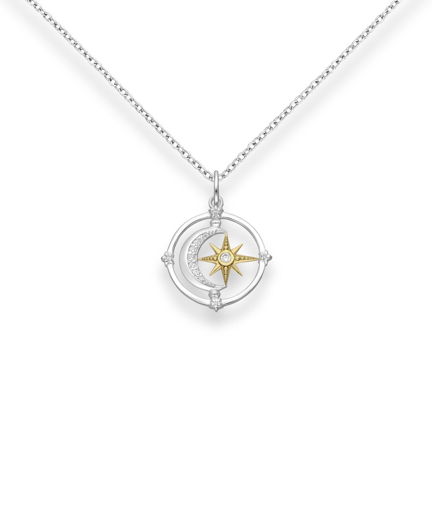 Sterling Silver & Cubic Zirconia Moon Star Pendant Necklace