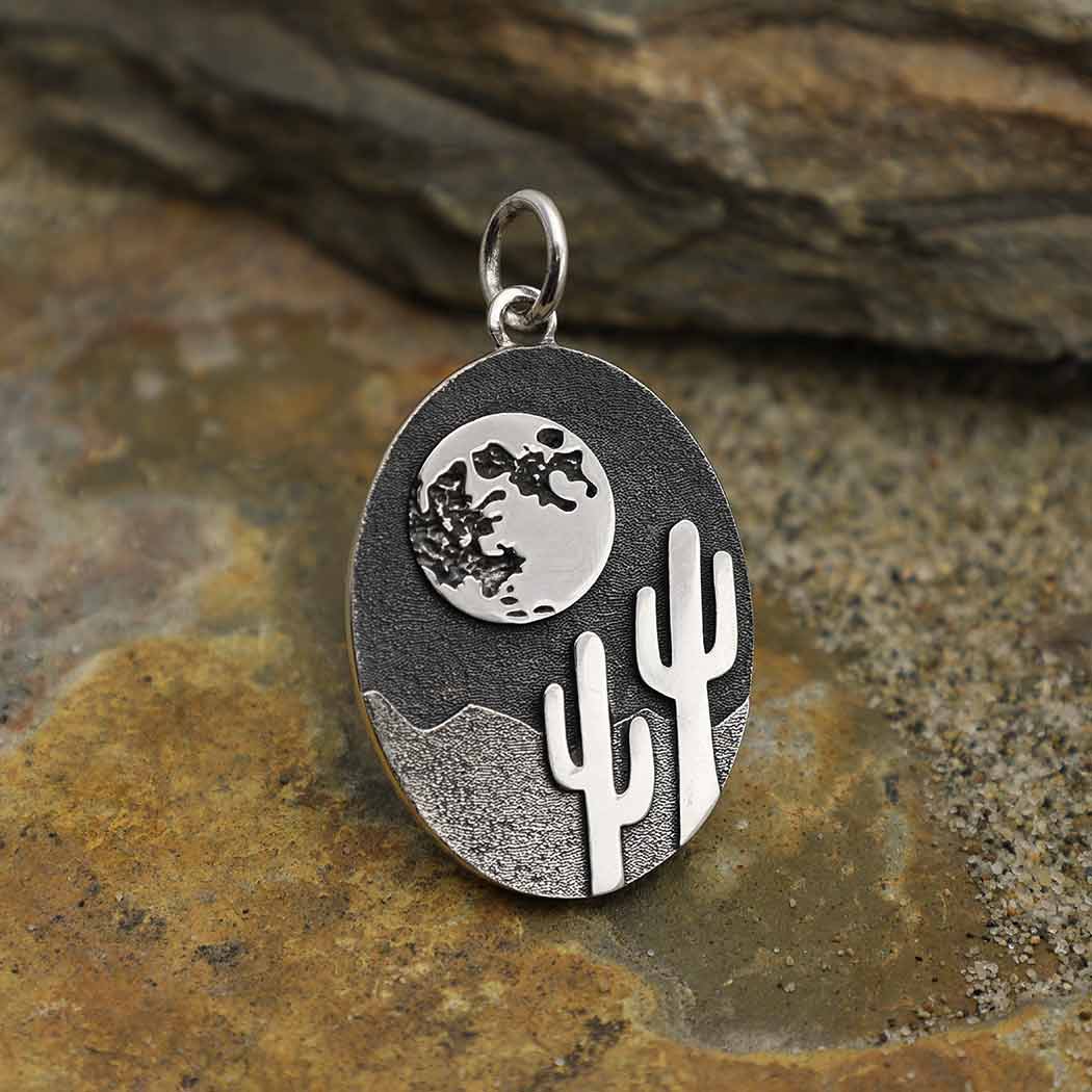 Sterling Silver Moon & Cacti Pendant