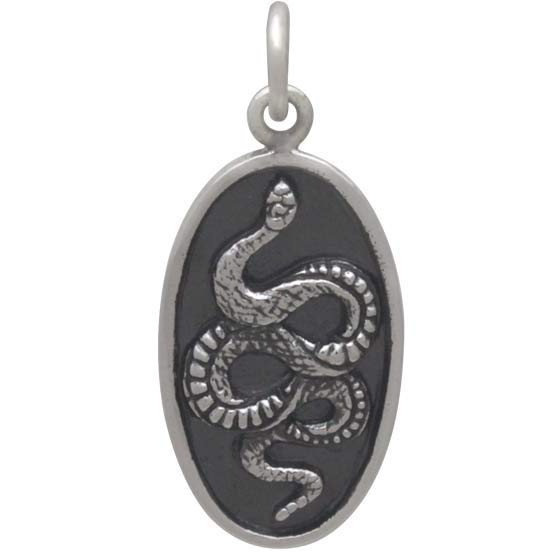 Sterling Silver Oxidized Snake Oval Pendant