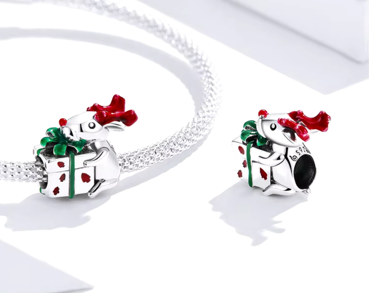 Sterling Silver & Cubic Zirconia Mouse & Bow-Covered Gift Charm