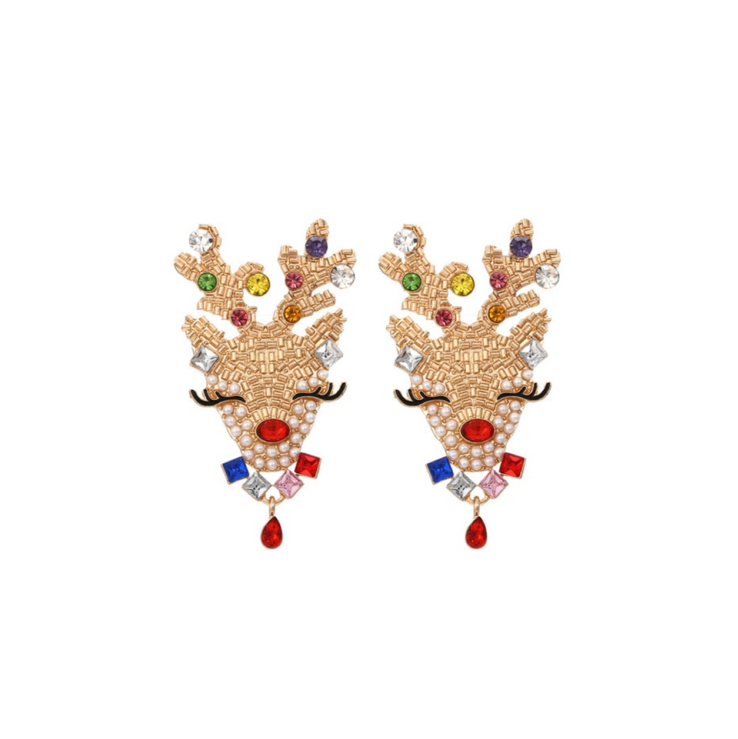 Multi Colored Crystal Reindeer Earrings