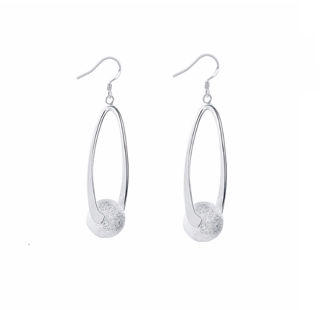 Sterling Silver Filled Teardrop Dangle Earrings – 70x18mm with Textured Accent Ball