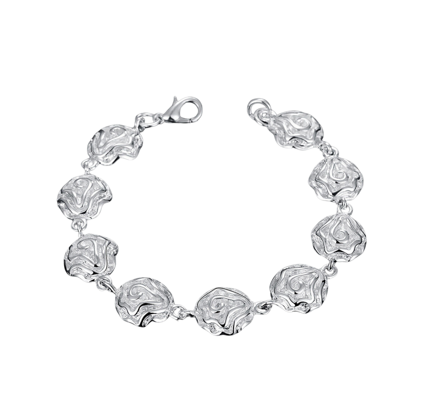 Sterling Silver Filled 7.5-Inch Bracelet with 13mm Rose Flower Motif Links