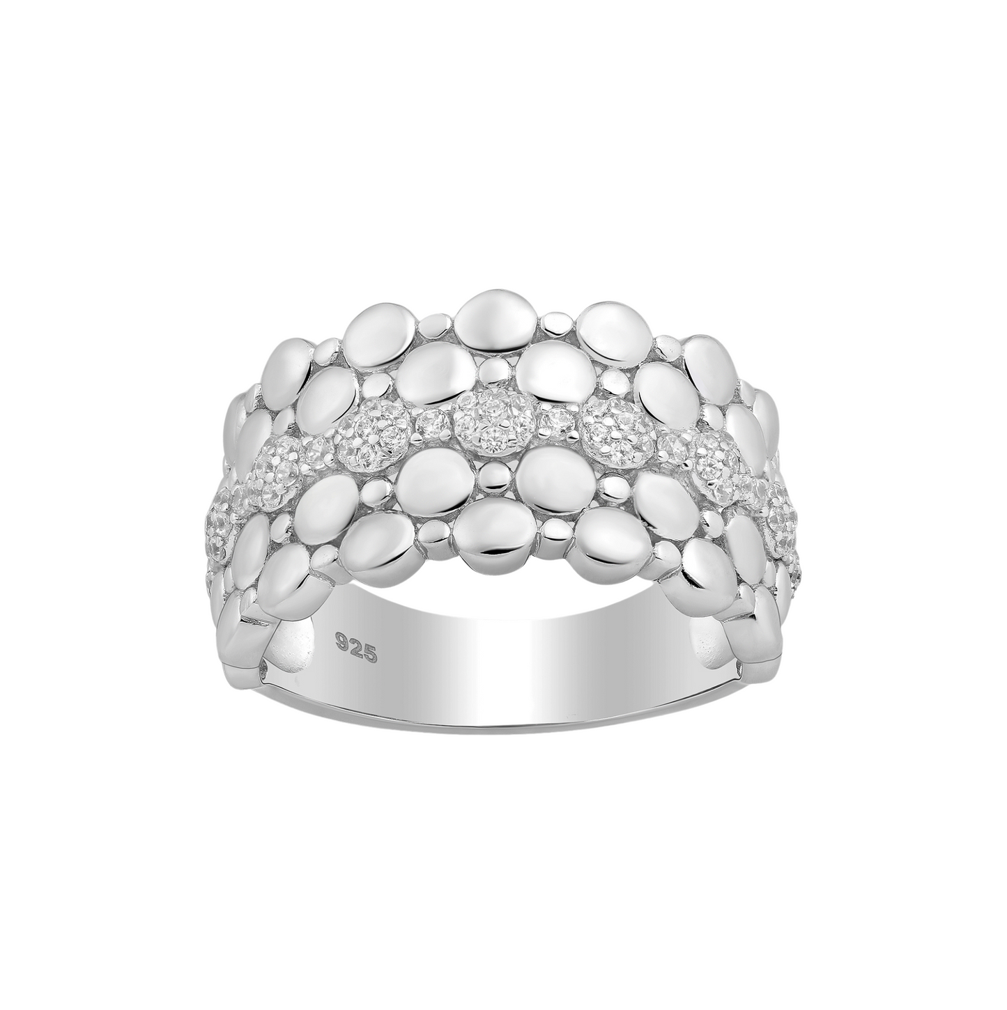 Sterling Silver Circular Geometric & CZ Pave Statement Ring