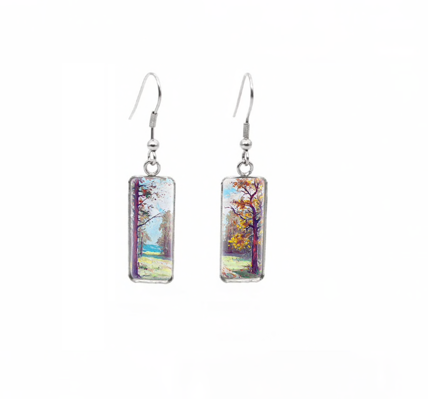 Nature Motif Rectangular Drop Earrings