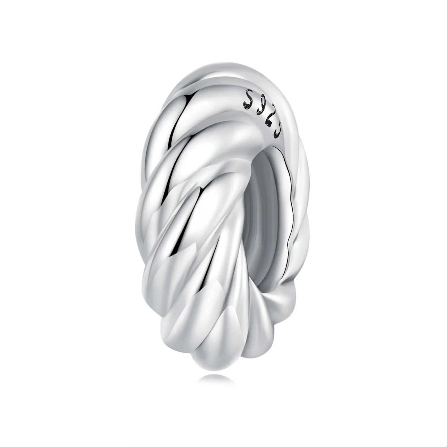 A sterling silver twisted bracelet spacer charm with a unique twisted design.