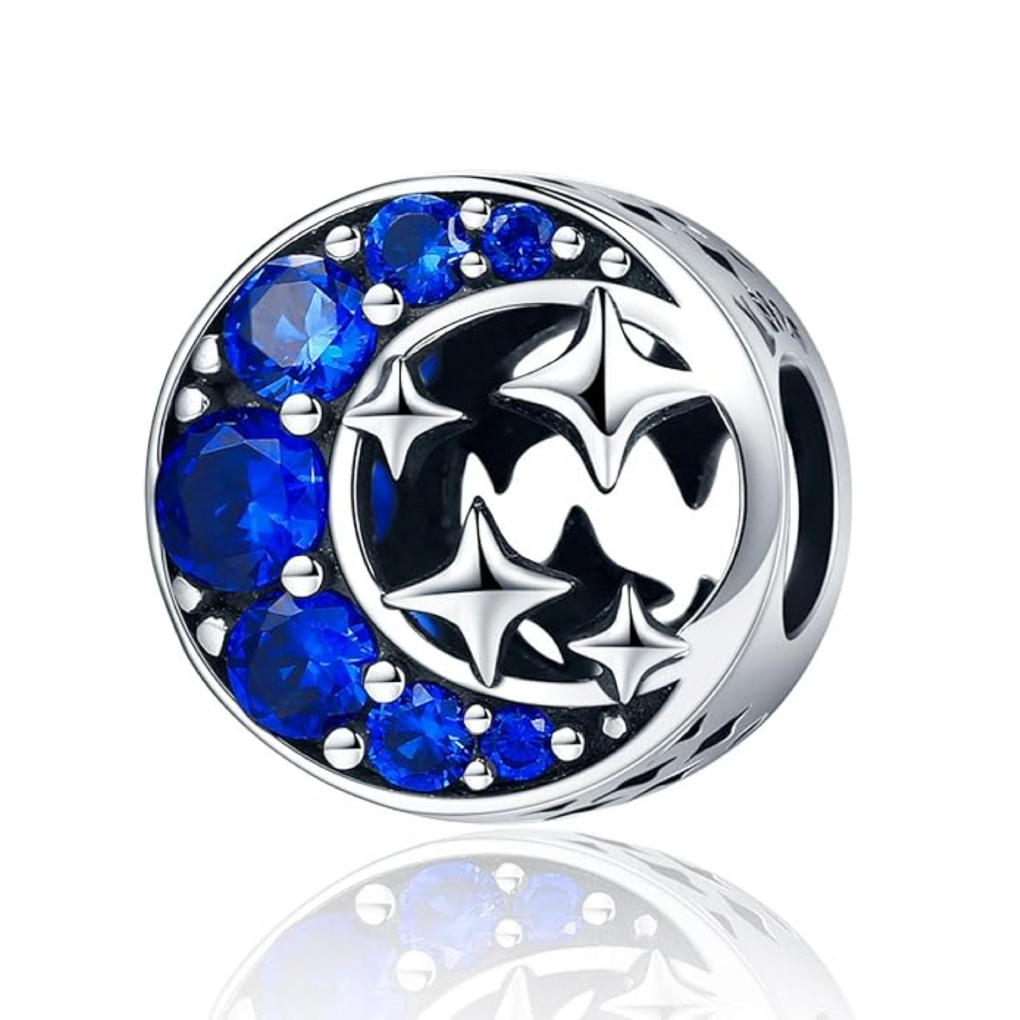 Sterling Silver & Sapphire Blue CZ Moon & Stars Bracelet Charm