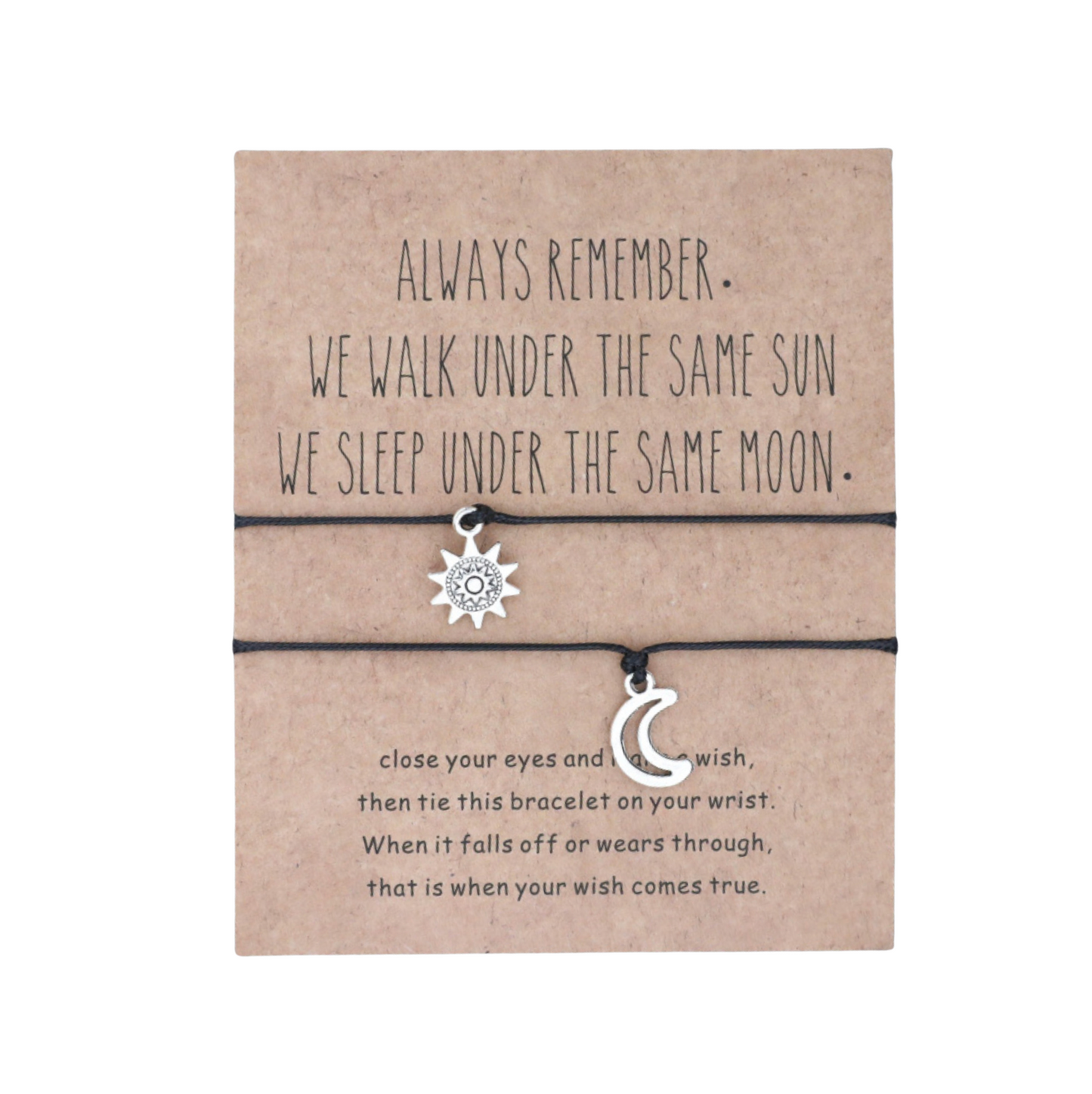 Black & Silvertone Moon And Sun Adjustable Bracelet Set