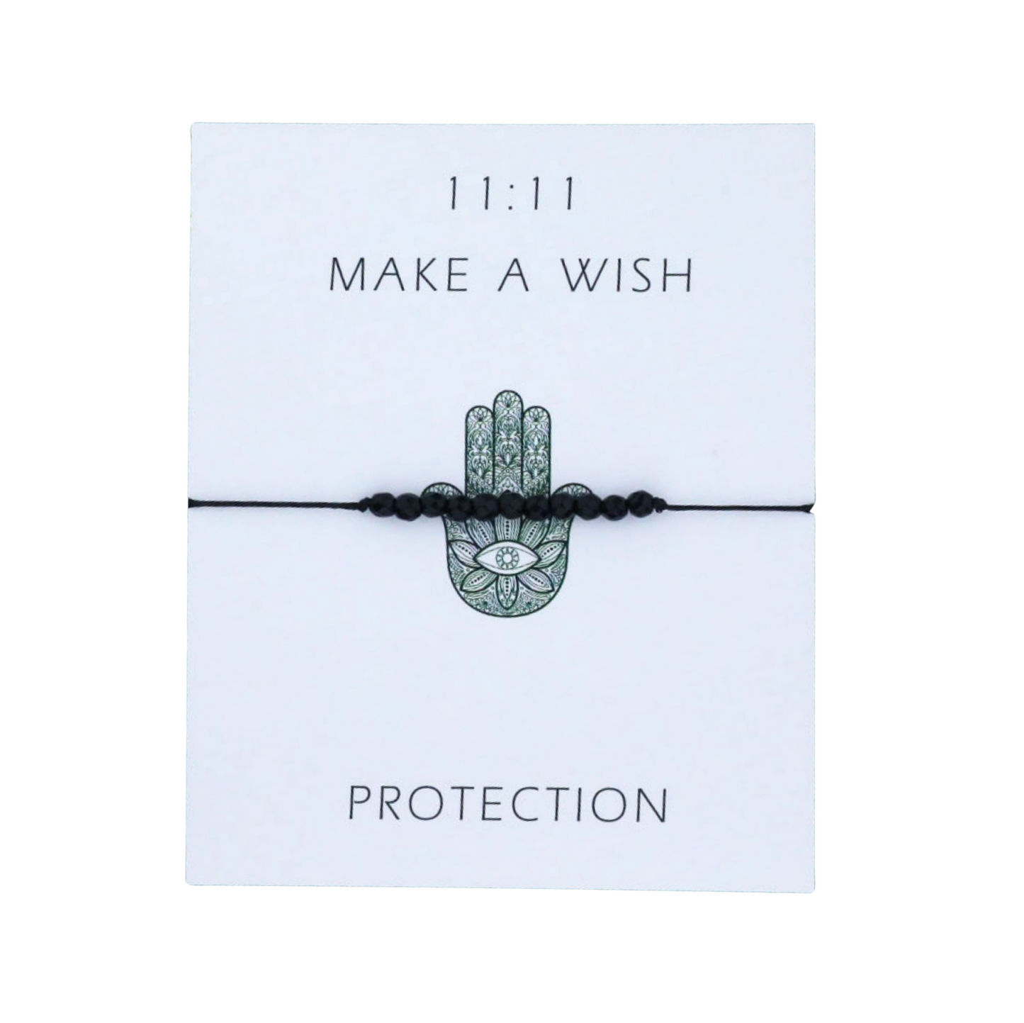 Black Beaded 'Make A Wish - Protection' Adjustable Bracelet