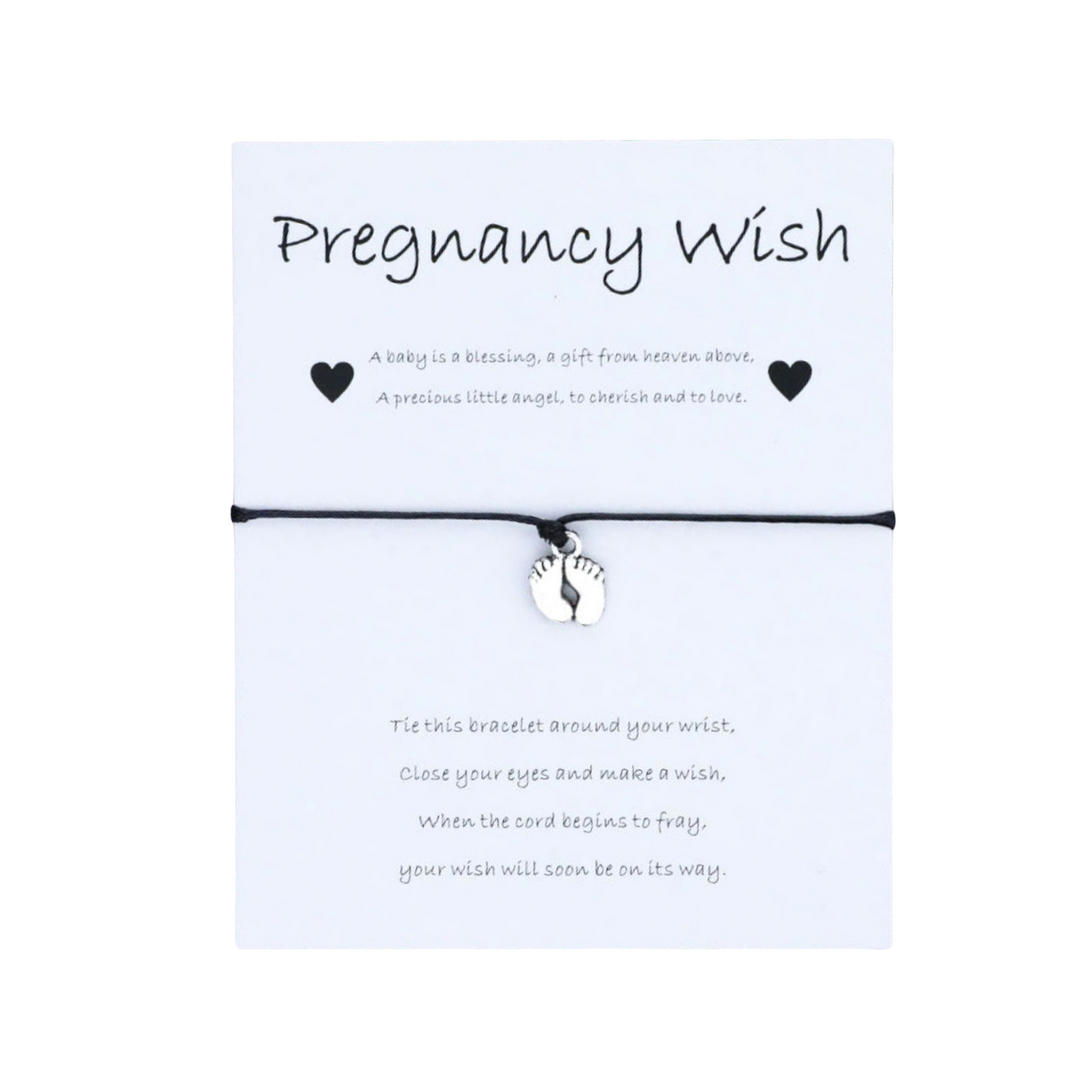 Black & Silvertone Feet 'pregnancy Wish' Adjustable Bracelet