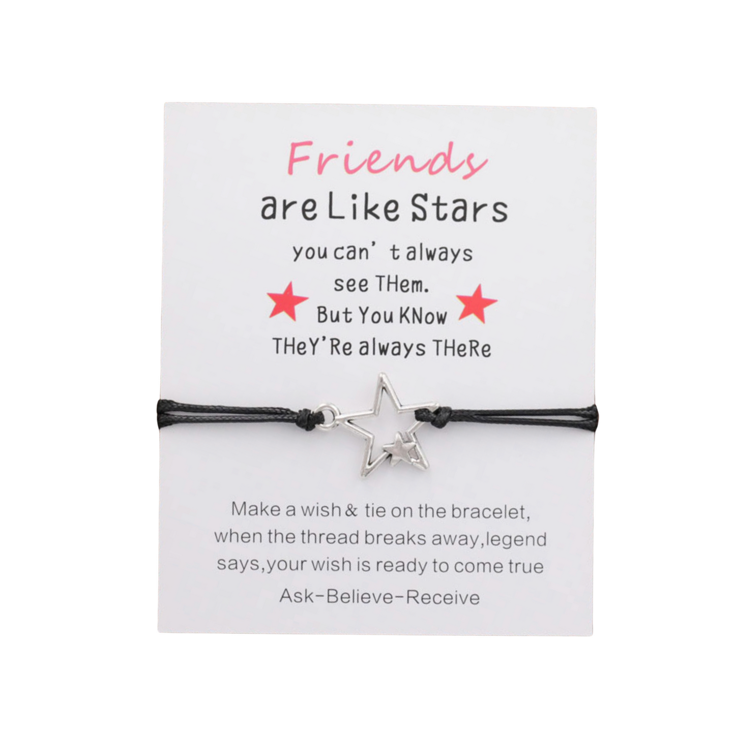 Black & Silvertone Open Star Adjustable Bracelet