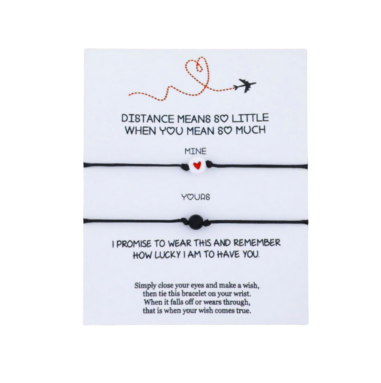 Black Beaded & Dainty Heart Adjustable Bracelet Set