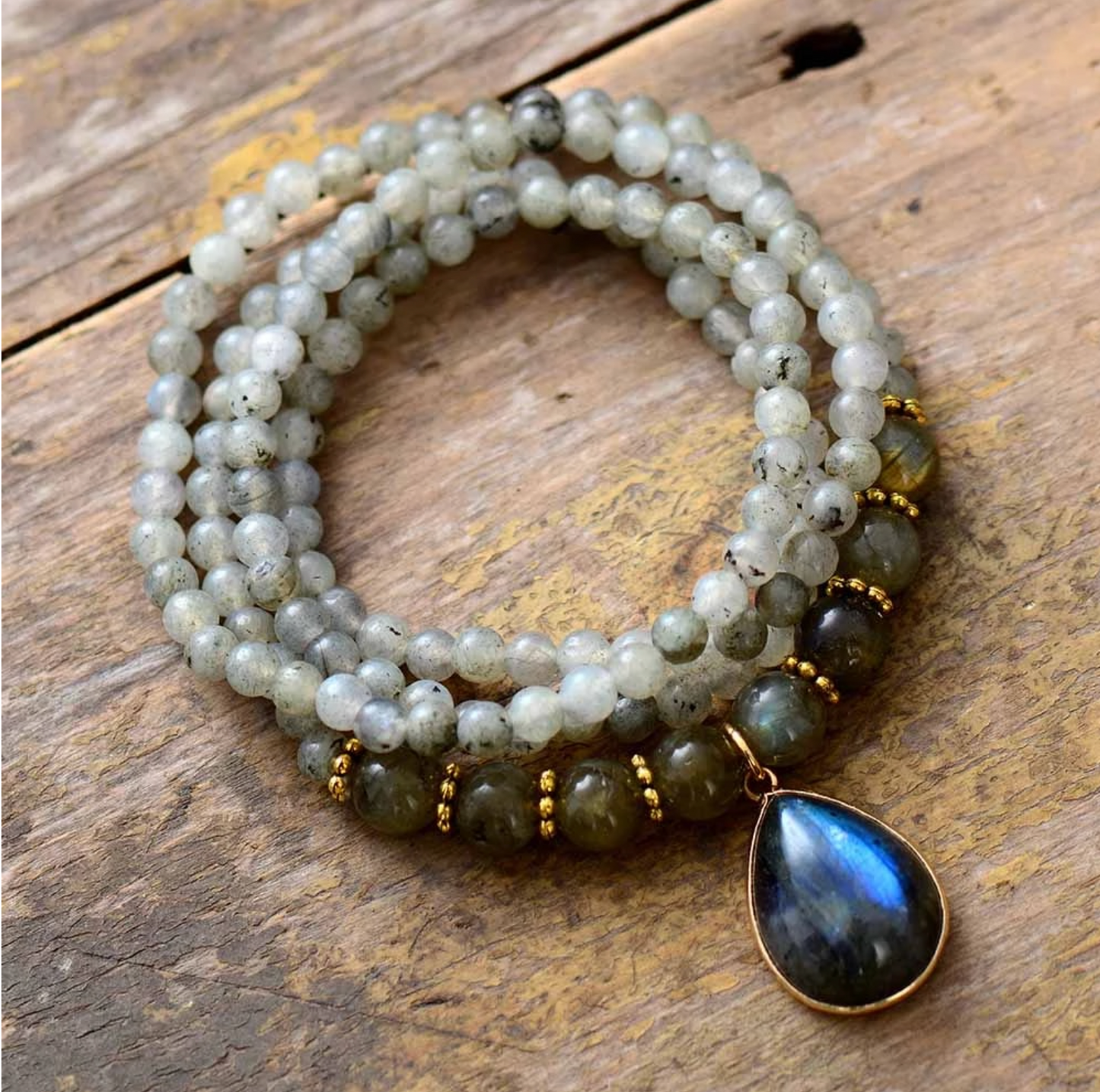 Labradorite & Goldtone Teardrop Beaded Bracelet Necklace Combo