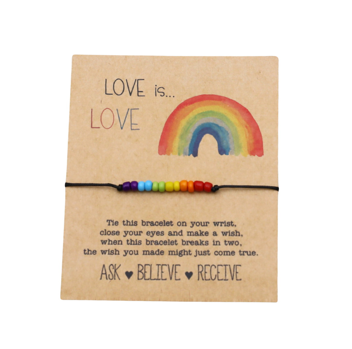 Black & Rainbow Beaded 'love Is Love' Adjustable Bracelet