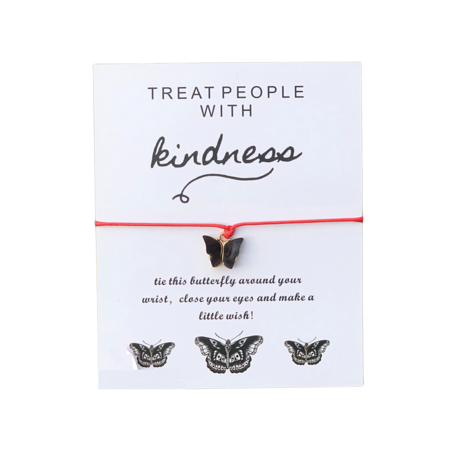 Black & Red Butterfly 'kindness' Adjustable Bracelet