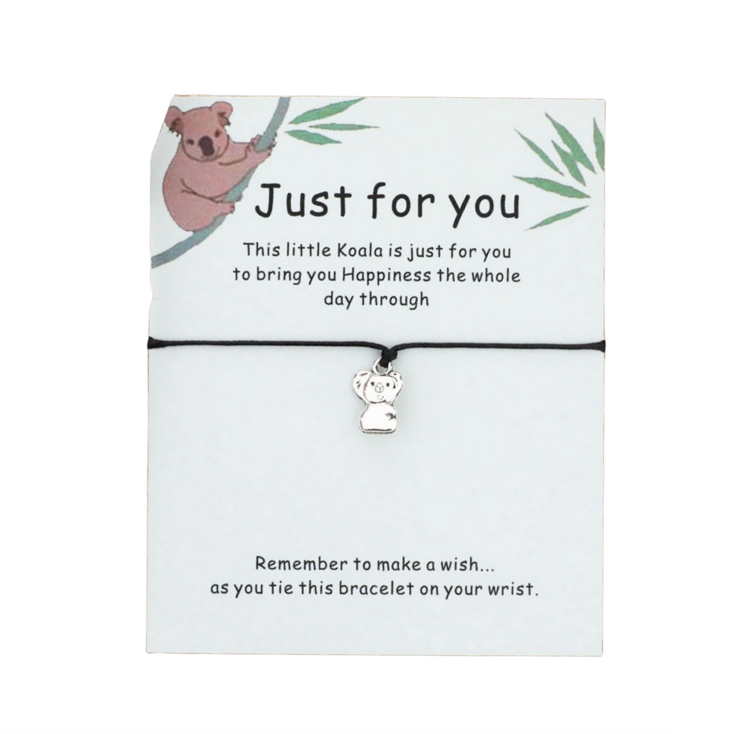 Black Adjustable & Silvertone Koala Bracelet