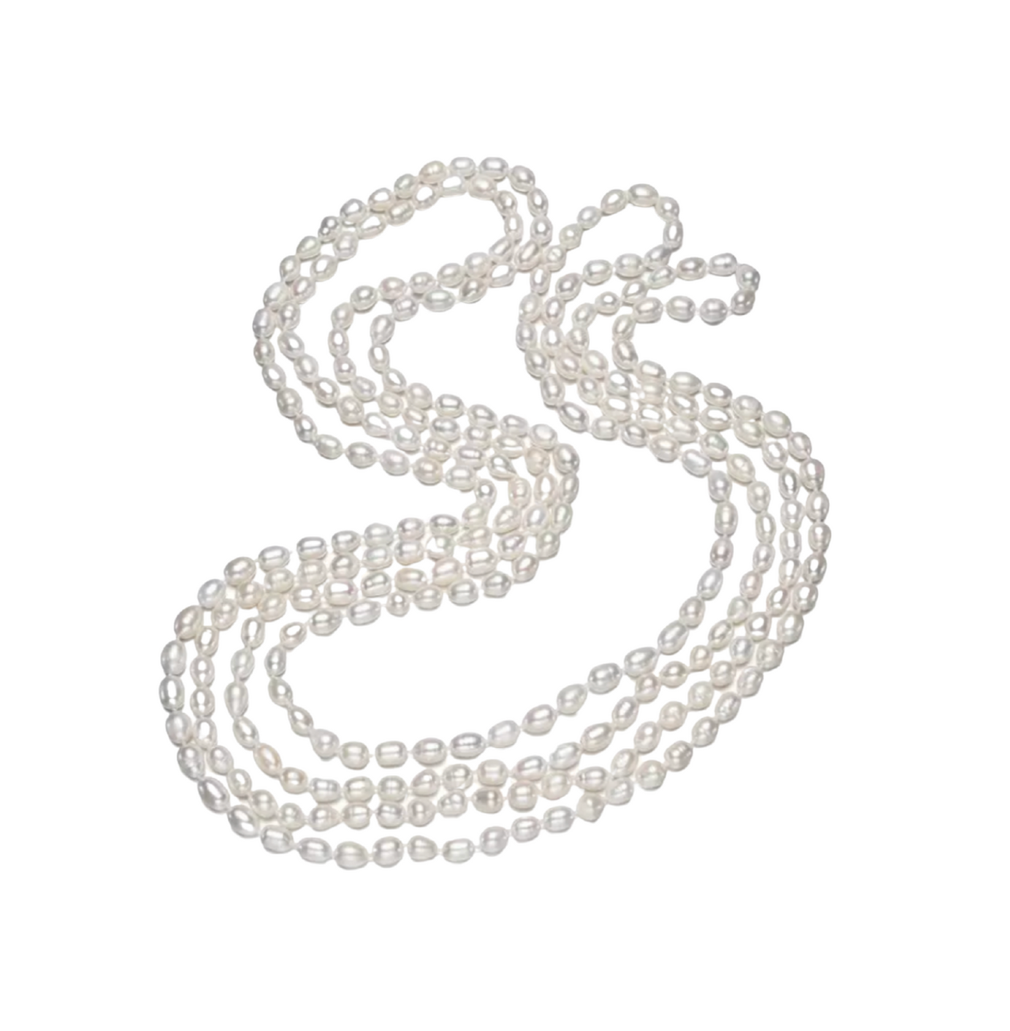 47 Inch White Freshwater Pearl Necklace - 7-8mm Rice Shape Continuous Strand - Classic Pearl Jewelry