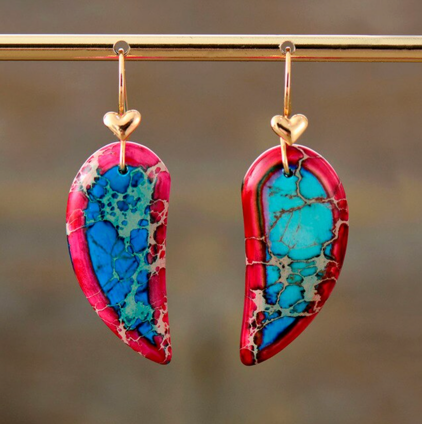 Teal & Red Lab-Created Howlite Heart Teardrop Earrings