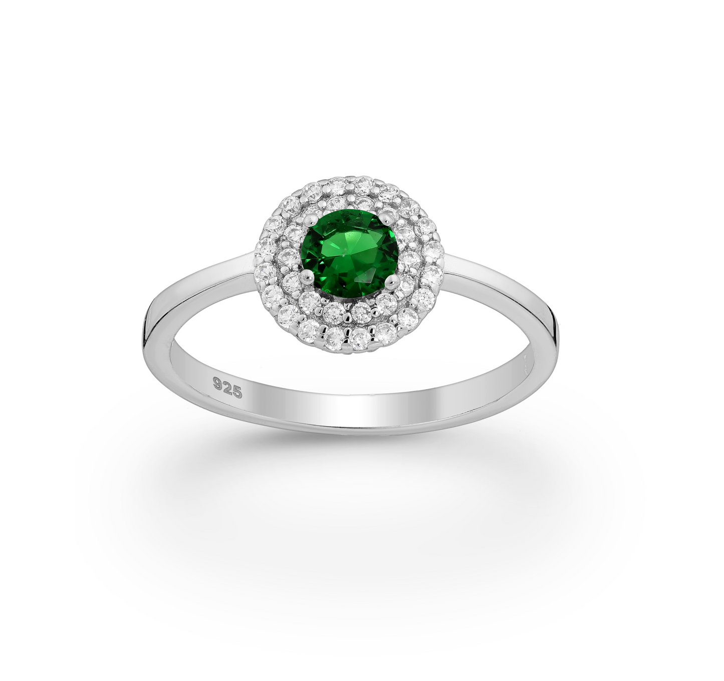 Sterling Silver & Emerald Green and Clear Pave Halo Ring