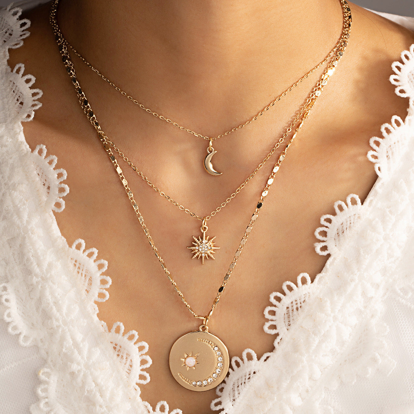 Goldtone Celestial Layered Necklace – - Main Image