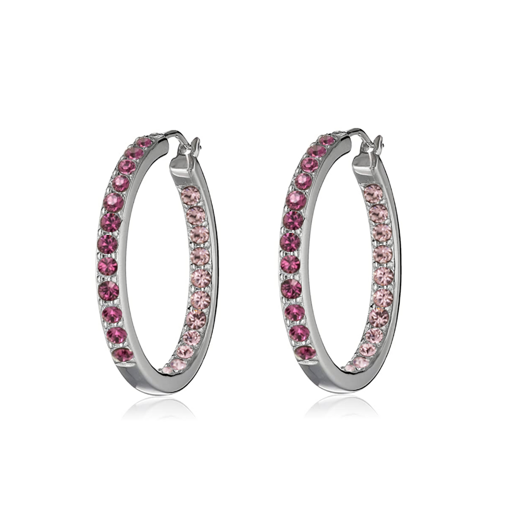 Swarovski Crystal Hoop Earrings – 0.95 Inch Diameter, Multiple Colors, Rhodium or Gold Finish